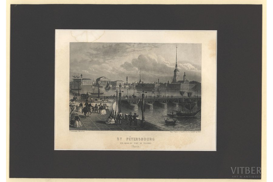 "Санкт-Петербург" ("Vue Prise du Pont de Troizkoi (Russie)"), 1865 г., бумага, гравюра, 10.4 x 15.6 см