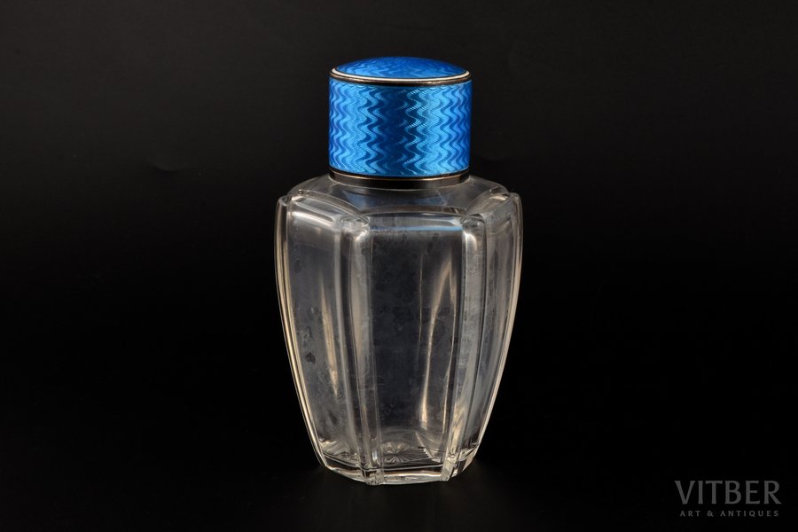 perfume flacon, 950 standard, enamel, 14.5 cm, France, cork with chips
