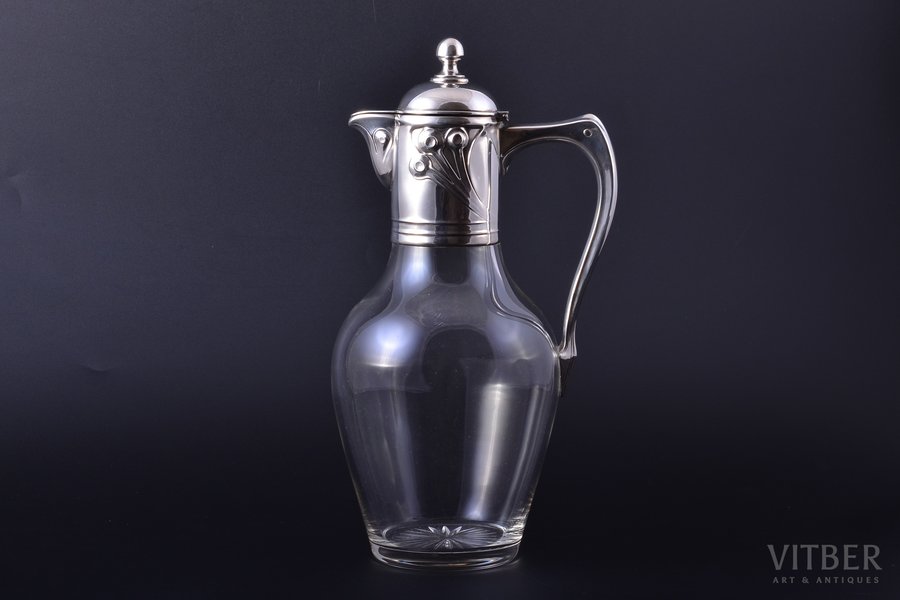 jug, silver, Art-Nouveau, 800 standard, glass, h 25.8 cm, Germany