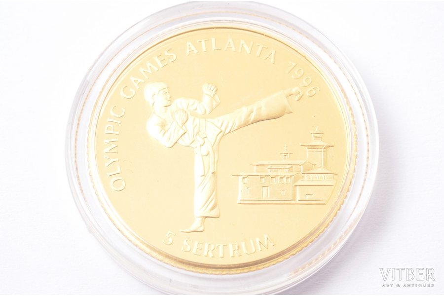 1994 г., 5 sertrum, Летние Олимпийские игры 1996, золото, Королевство Бутан, 7.78 г, Ø 25 мм, Proof, 585 проба