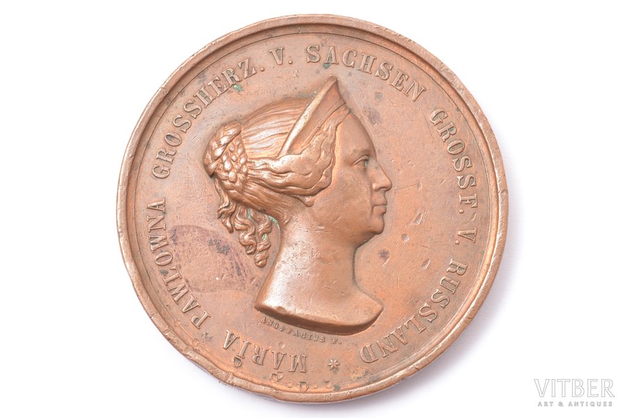 table medal, In memory of 50th Anniversary of Princess' Marie of Saxe-Weimar-Eisenach's social activity. 1804-1854, Germany, 1854, Ø 5.5 mm