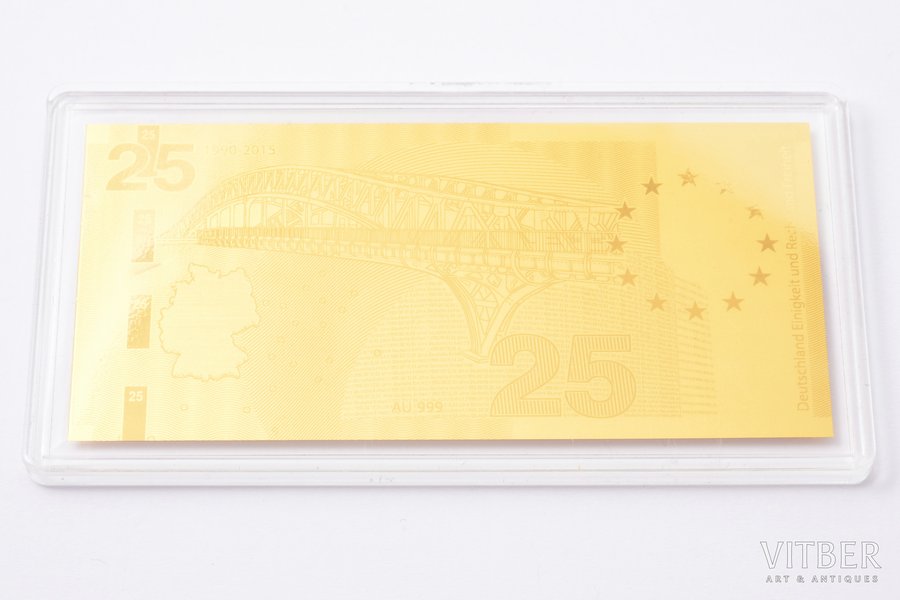 2015, Gold ingot in the shape of a banknote, gold, Germany, 0.5 g, Ø 90 x 43 mm, with a document