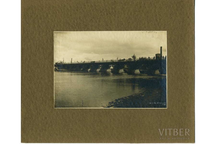 фотография, Рига, новый мост (на картоне), Латвия, 20-30е годы 20-го века, 16,5x11 см