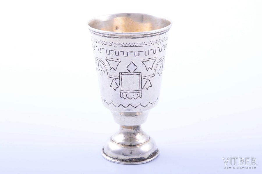 little glass, silver, 84 standard, 38.50 g, engraving, h 8.1 cm, 1887, Moscow, Russia