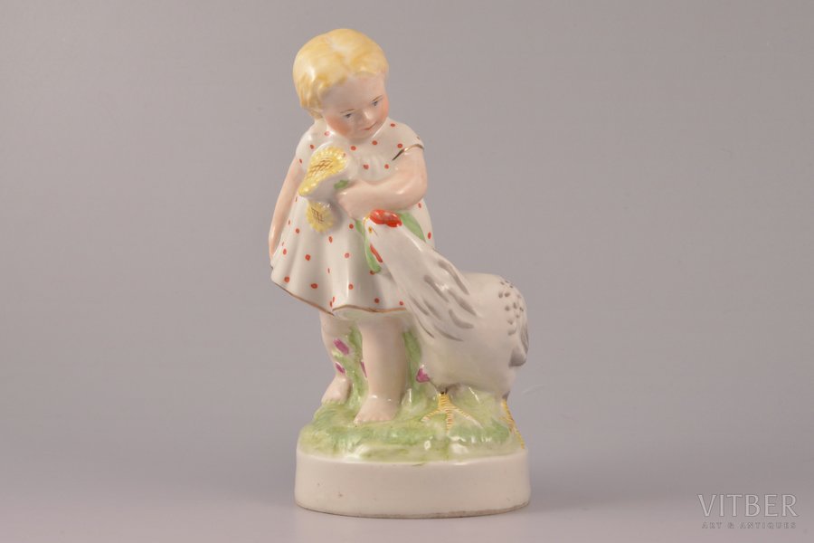 figurine, A girl with a chicken ("Sunflower"), porcelain, Riga (Latvia), USSR, Riga porcelain factory, molder - Beatrice Karklina, the 50ies of 20th cent., 15.6 cm, first grade