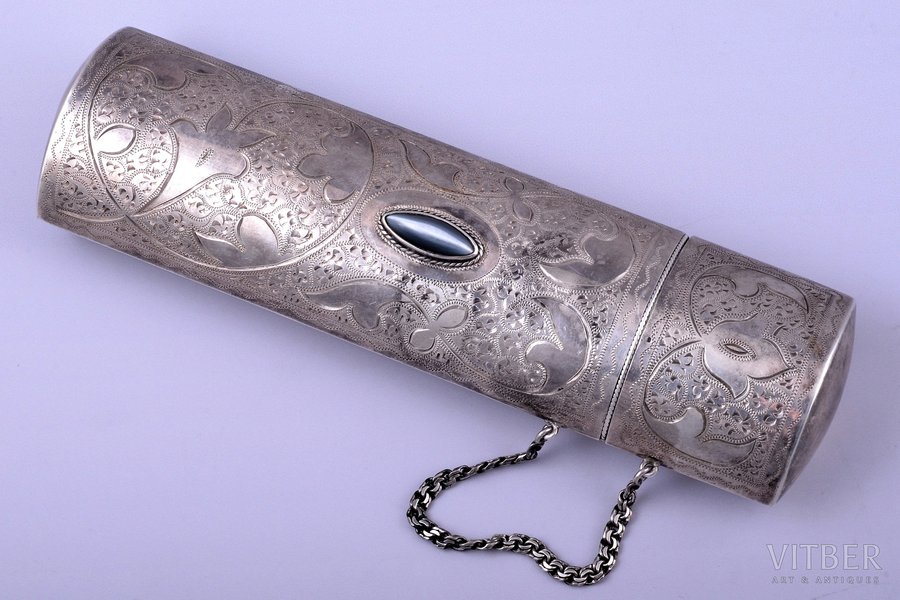 glasses case, silver, 875 standard, total weight of item 125.20, engraving, 17 x 4.6 x 2.8 cm, Russian Federation