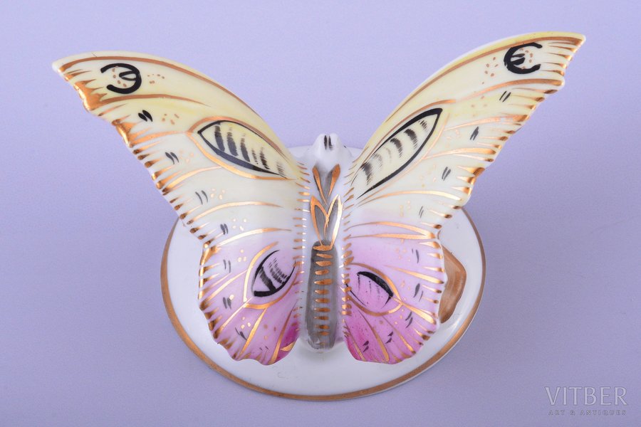 figurine, Butterfly, porcelain, Riga (Latvia), USSR, Riga porcelain factory, the 50ies of 20th cent., h 5 cm, top grade
