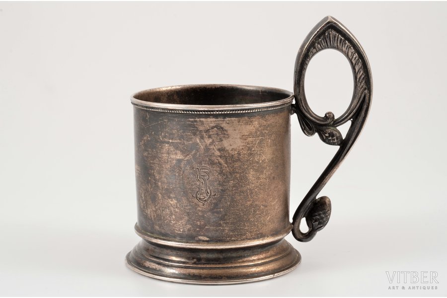 tea glass-holder, silver, 875 standard, 132.85 g, h (with handle) 10 cm, Ø (inside) 4.5 cm, Riga, Latvia