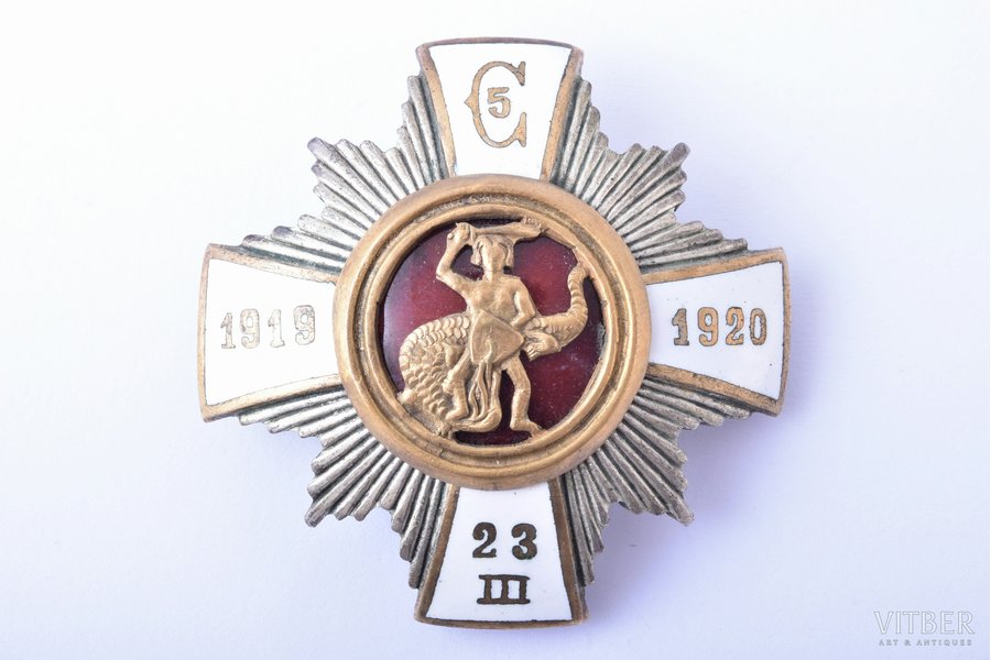 badge, 5th Cesis Infantry Regiment, Latvia, 20-30ies of 20th cent., 46.8 x 47 mm