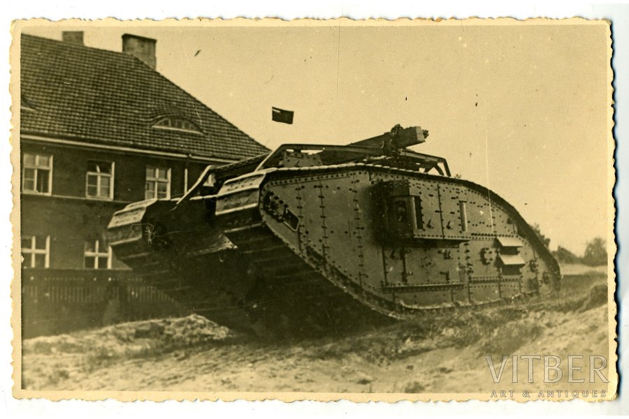 photography, LA, Auto-tank regiment, English tank MK-IV, Riga, Latvia, 20-30ties of 20th cent., 13,6x8,6 cm