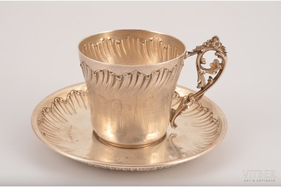 coffee pair, silver, 950 standard, 130.90 g, h (cup) 6.4, Ø (saucer) 11.3 cm, France