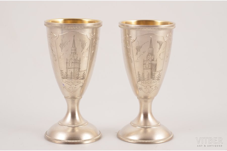 pair of little glasses, silver, "Moscow", 875 standard, 58.1 g, h 7.2 cm, 1954-1958, Tallin, USSR
