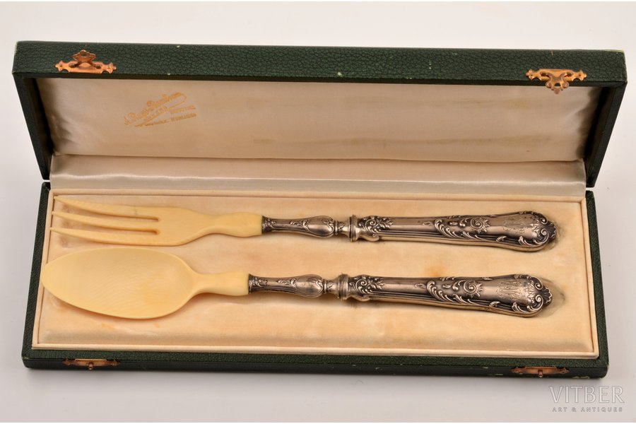 flatware set, silver, 2 items, 950 standard, total weight of items 158.60, bone, 28.6 / 28.9 cm, France, in a box