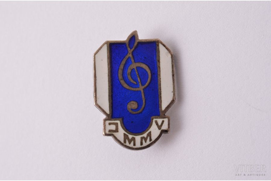 badge, JMMV, Music school of Yazep Medinsh, Latvia, 1965, 20 x 13.8 mm