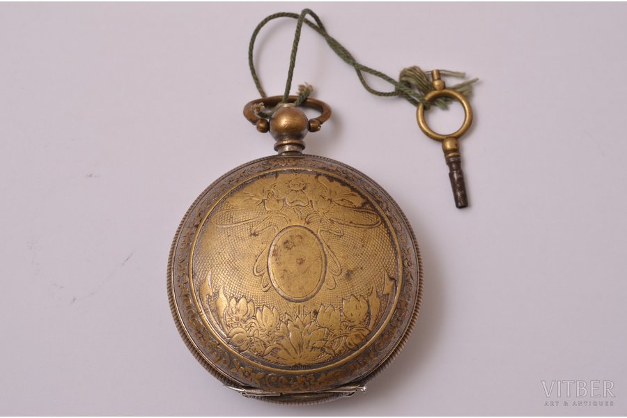 kabatas pulkstenis, ar atslēgu, Šveice, Osmaņu impērija, sudrabs, 126.55 g, 6.7 x 5.5 cm, Ø 40 mm, nedarbojas