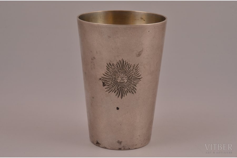 стакан, серебро, "Fidelitas" (Верность), L. Bertsch, 800 проба, 76.60 г, h 8.5 см, 1895 г., Германия