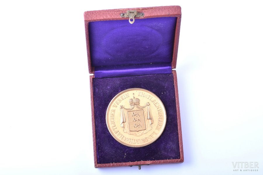 настольная медаль, Эстляндское сельскохозяйственное общество, Российская Империя, Эстония, Ø 56.3 мм, в футляре