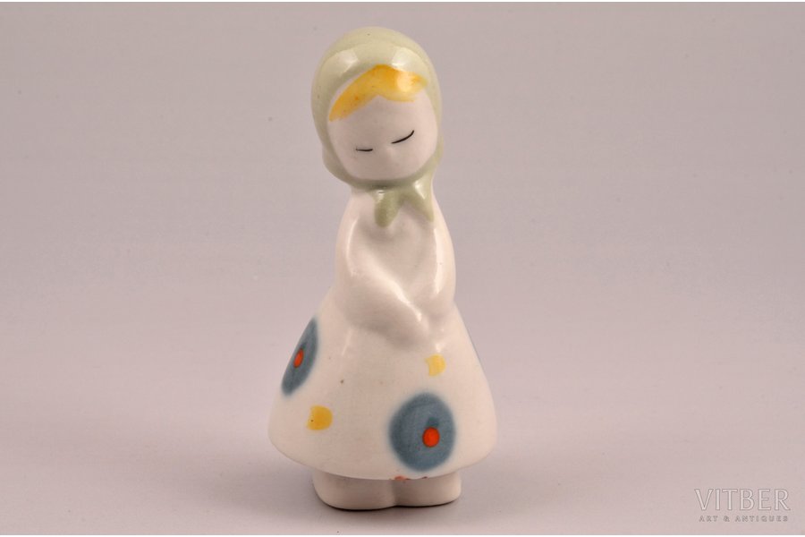 figurine, Girl with headscarf, porcelain, Riga (Latvia), USSR, Riga porcelain factory, the 50ies of 20th cent., 7.8 cm