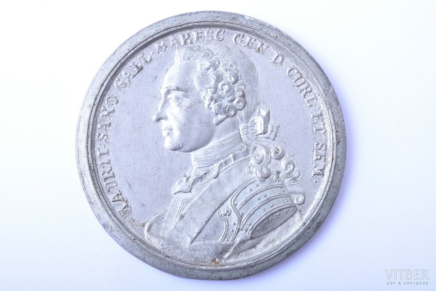 настольная медаль, Курляндия, Мориц Саксонский, Латвия, Ø 55.6 мм, олово (штамповка)