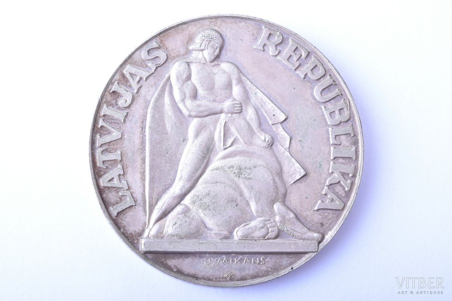 5 lati, 1991 g., izmēģinājuma monēta, inventāra numurs uz apmales, melhiors, Latvija, 26.88 g, Ø 38 mm, izgatavota J. Mikāna darbnīcā