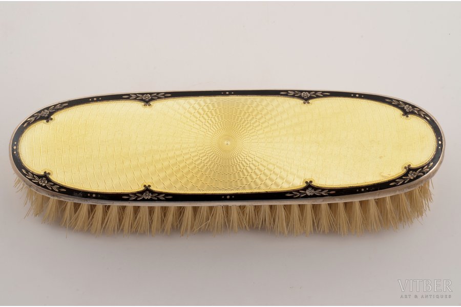 a clothes-cleaning brush, silver, 925 standard, total weight of item 124.95, enamel, engraving, 17.5 x 4.9 cm, Birmingham, Great Britain