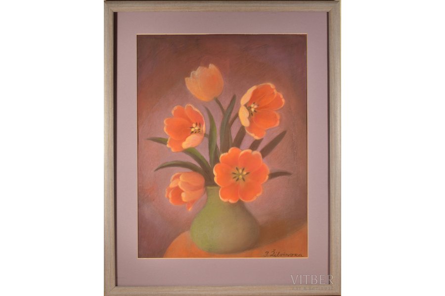 Zhilvinska Jadviga (1918-2010), Tulips, the 70-80ies of 20th cent., paper, pastel, 46.5 x 35.5 cm