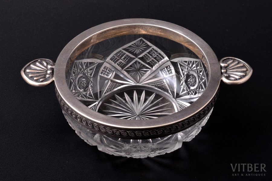 candy-bowl, silver, crystal, 84 standard, 16 x 11.4 cm, h 4.8 cm, Semyon Pavlov's workshop, 1908-1917, St. Petersburg, Russia