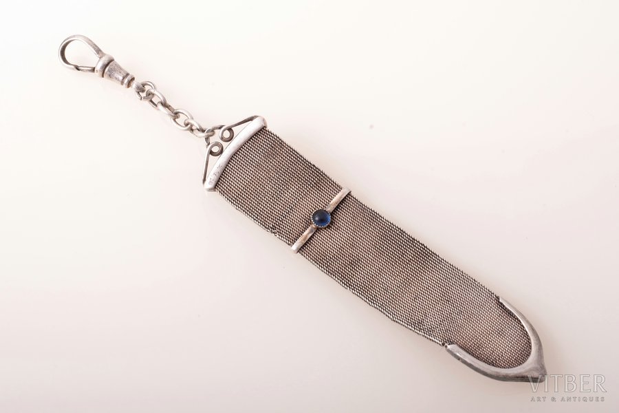 watch fob, silver, 875, 900 standard, 13.30 g., the 20ties of 20th cent., Latvia, total length (including chain) 14.1 cm
