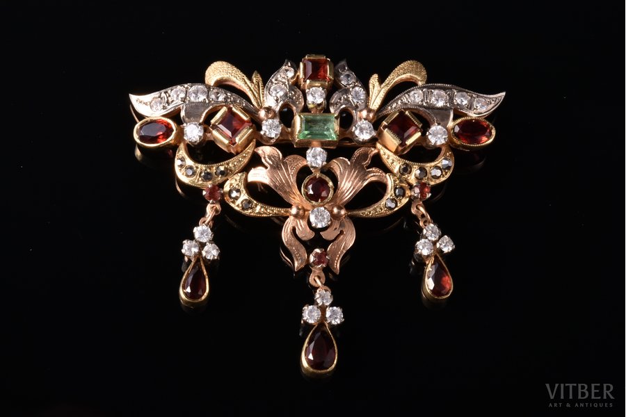 pendant-brooch, gold, 583 standard, 22.67 g., the item's dimensions 5.2 x 6 cm, USSR