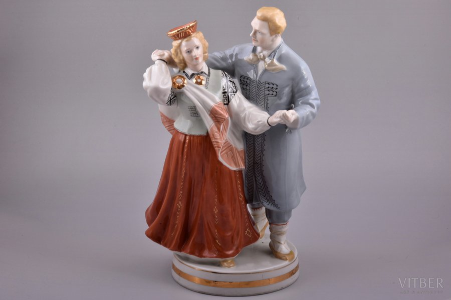 figurine, Folk dance, porcelain, Riga (Latvia), USSR, Riga porcelain factory, molder - Zina Ulste, 1954-1962, h 32.7 cm, third grade
