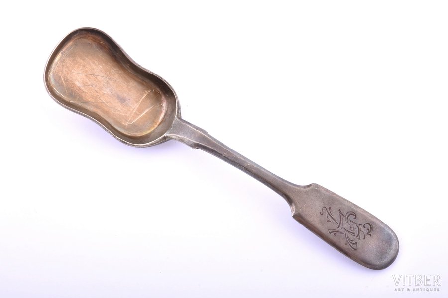 tea caddy spoon, silver, 84 standard, 36.10 g, 14.8 cm, by Linden Nikolai Gustav, 1908-1917, St. Petersburg, Russia