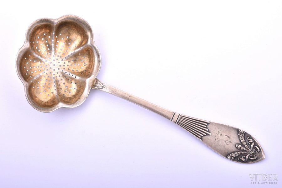 sieve spoon, silver, 875 standard, 66.65 g, 20.1 cm, the 20ties of 20th cent., Latvia