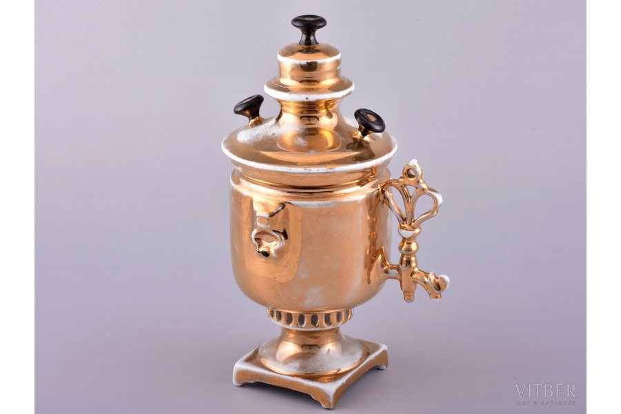 small cup, "Samovar", porcelain, M.S. Kuznetsov manufactory, Russia, 1891-1917, h (cup with lid) 19.6 cm, Dmitrov factory, restoration of upper handle of lid and neck of cup