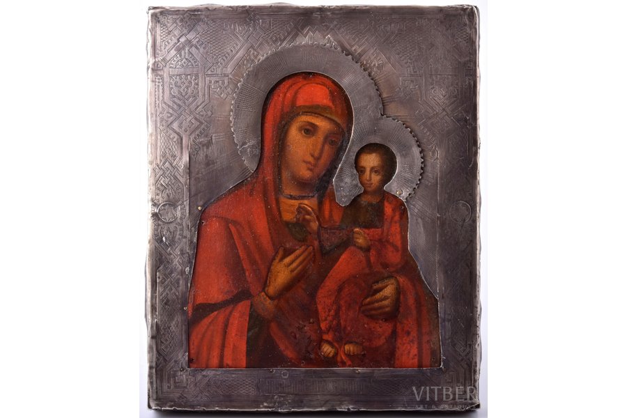 icon, the Iveron Mother of God, board, silver, painting, 84 standard, workshop of Dmitry Udalcov, Russia, 1884, 26.3 x 21.7 x 2.6 cm