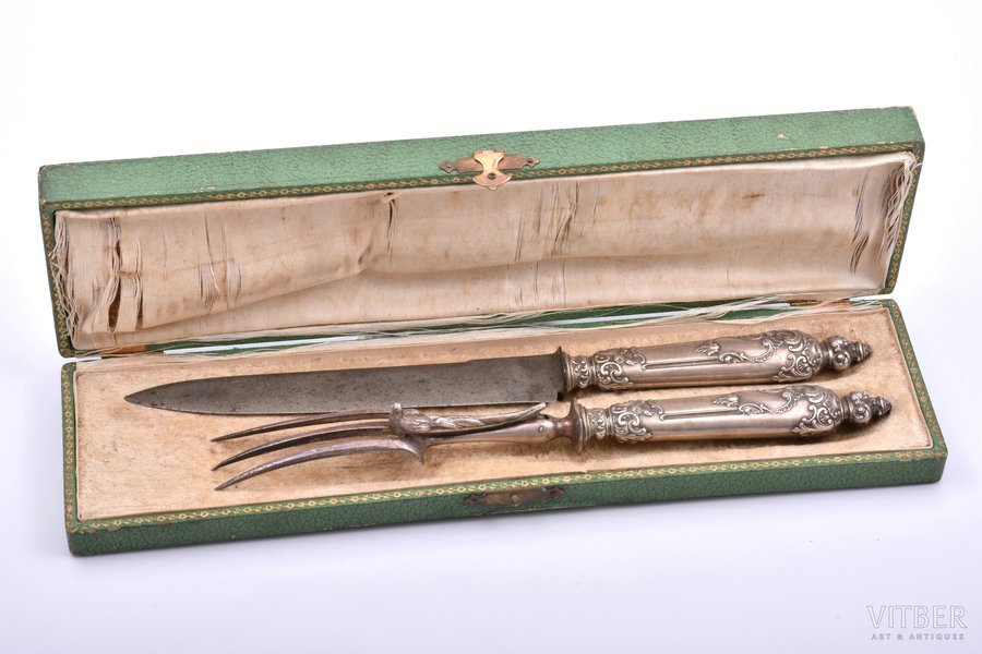 meat carving set of 2 items, silver, 950 standart, metal, total weight of items 274.35g, France, 32.2 - 28.9 cm, in a box
