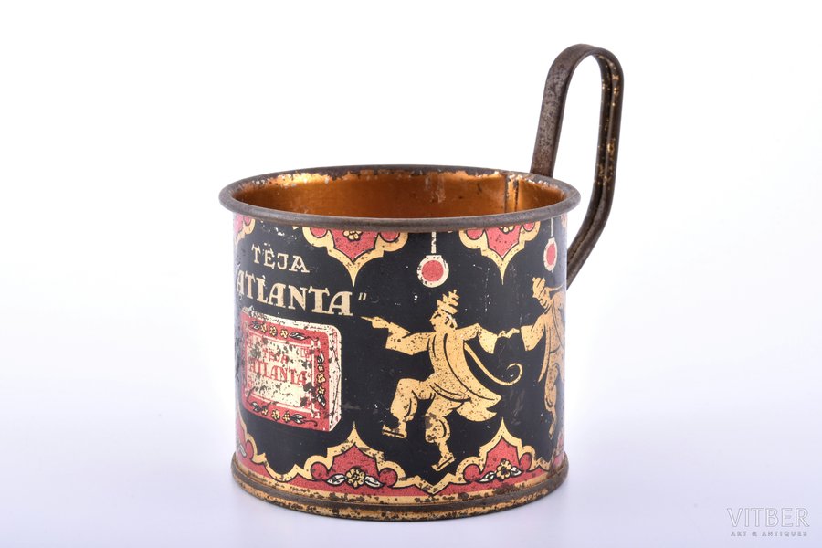 glāzes turētājs, tēja "Atlanta", Latvija, 20 gs. 20tie gadi, Ø (iekšējais) 6.4 cm, (ar rokturi) 8 cm