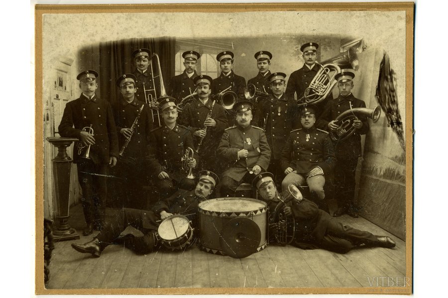 photography, on cardboard, firefighter orchestra, Russia, beginning of 20th cent., 22,8x17,2 cm