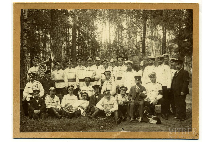 fotogrāfija, uz kartona, ugunsdzēsēju orķestris, Krievijas impērija, 20. gs. sākums, 16,4x11,8 cm