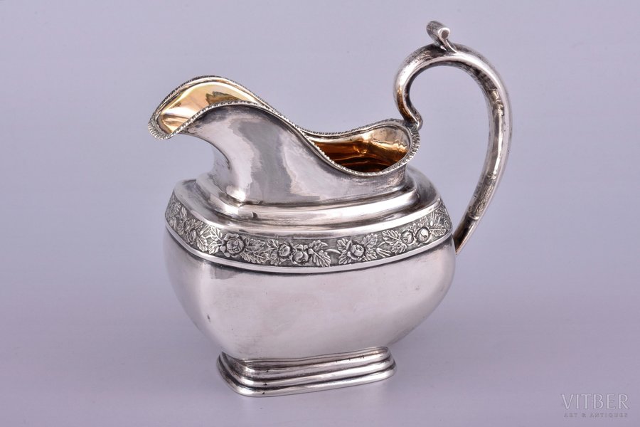 cream jug, silver, 84 standard, 229.20 g, gilding, h 11.7 cm, by Adolf Shper, 1835, St. Petersburg, Russia
