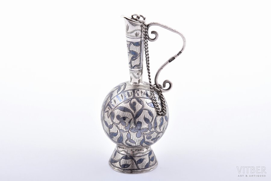 miniature jug, silver, "Caucasus", 84 standart, niello enamel, 1886-1896, 25.47 g, Vladikavkaz (Ordzhonikidze), Russia, h 7.7 cm
