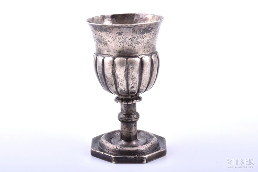 wine glass, silver, 12 лот (750) standart, engraving, the 19th cent., 107.65 g, Congress Poland(?), h 10.4 cm