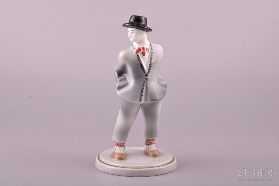 figurine, Young man in traditional costume, porcelain, Riga (Latvia), J.K.Jessen manufactory, signed painter's work, the 30ties of 20th cent., 16 cm