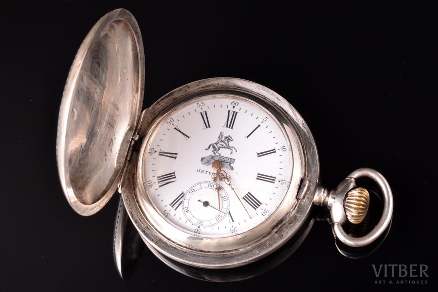 pocket watch, "Petrovskye", Russia, Switzerland, silver, 84, 875 standart, 124.85 g, 7.4 x 5.9 cm, in order