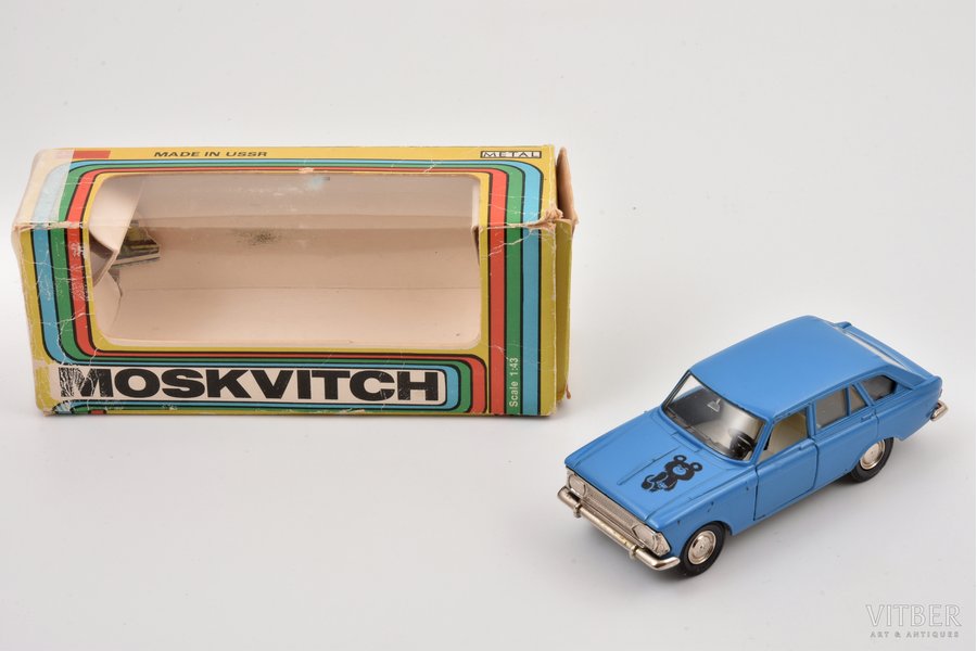 car model, Moskvitch IZH-1500-Hatchback Nr. A12, "1980 Olympic games bear", metal, USSR, 1978-1980
