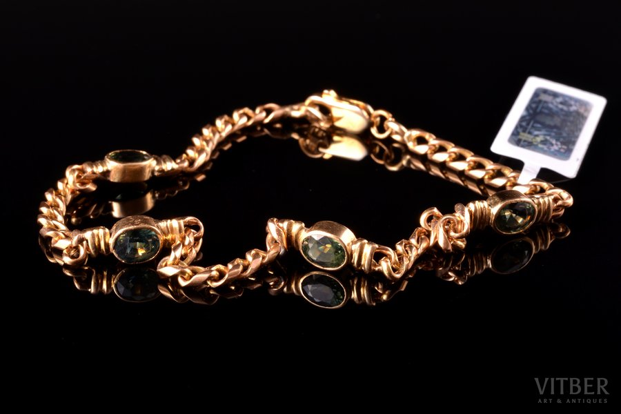 a bracelet, gold, 750 standard, 11.39 g., sapphire, ~ 3.0 ct, bracelet length 22.5 cm, silver 925 clasp, with certificate of the Assay Office of Latvia