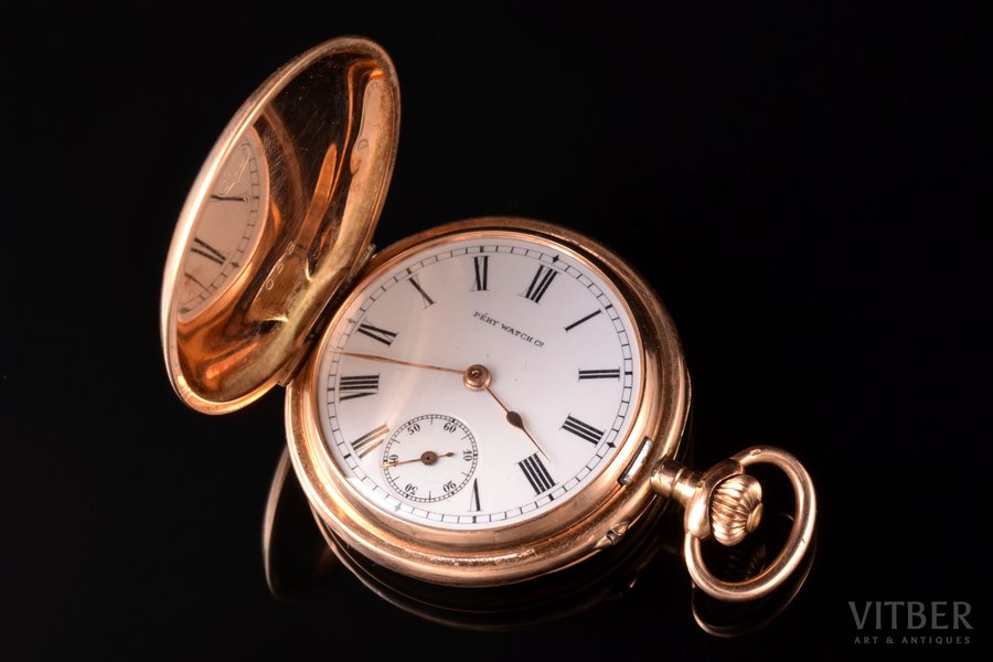 карманные часы, "Pery Watch Co", Российская империя, Швейцария, золото, 56, 14 K проба, 25.83 г, 4.6 x 3.3 см, Ø 33 мм, исправные