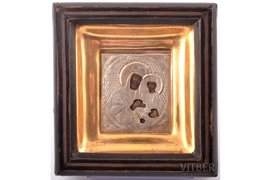 ikona, Dievmāte grēcinieku aizstāve, rāmī (miniatūrs izmērs), dēlis, sudrabs, gleznojums, 84 prove, Krievijas impērija, 1896-1907 g., 4.9 x 4.4 x 0.9 / 9.5 x 9.1 x 3.8 cm, sudraba uzlikas svars 3.73 g