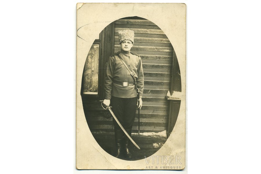 фотография, солдат с мечом, Российская империя, начало 20-го века, 13,8x9 см