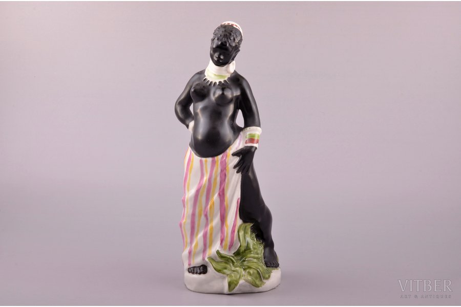 figurine, African Woman, porcelain, Riga (Latvia), USSR, sculpture's work, by Aldona Elfrida Pole-Abolina, 1957, 26 cm