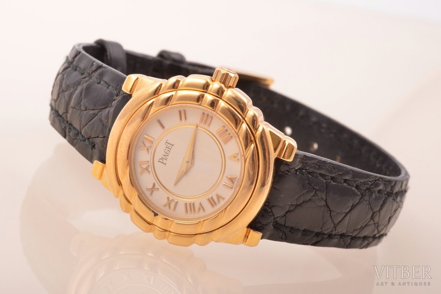 women's wristwatch "Piaget" Tangara, gold, 18 K standart, 31.86 g, 25 mm, original leather strap with 18k gold buckle, with documents and original box